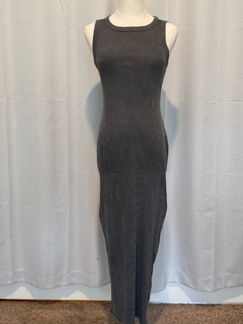 H&M Gray Ribbed High Neck Maxi Dress with Slit - Small - Picture 3 of 12